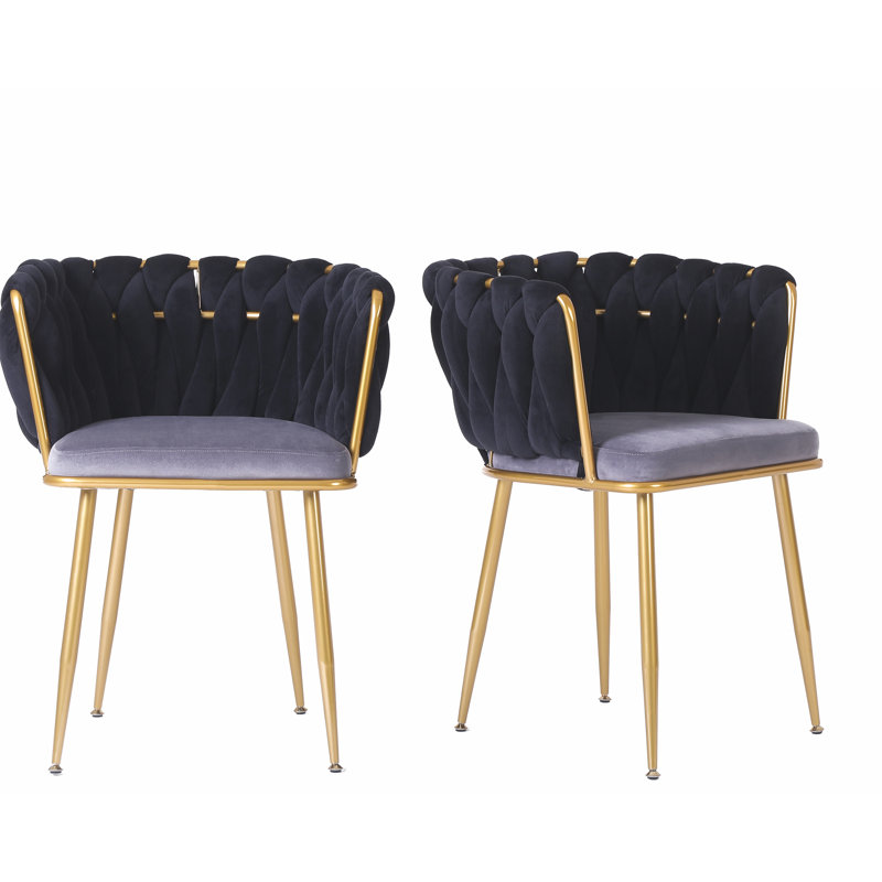 Mercer41 Kwaku Kitchen Dining Chairs Velvet Upholstered Arm Chair with Woven Back Wayfair